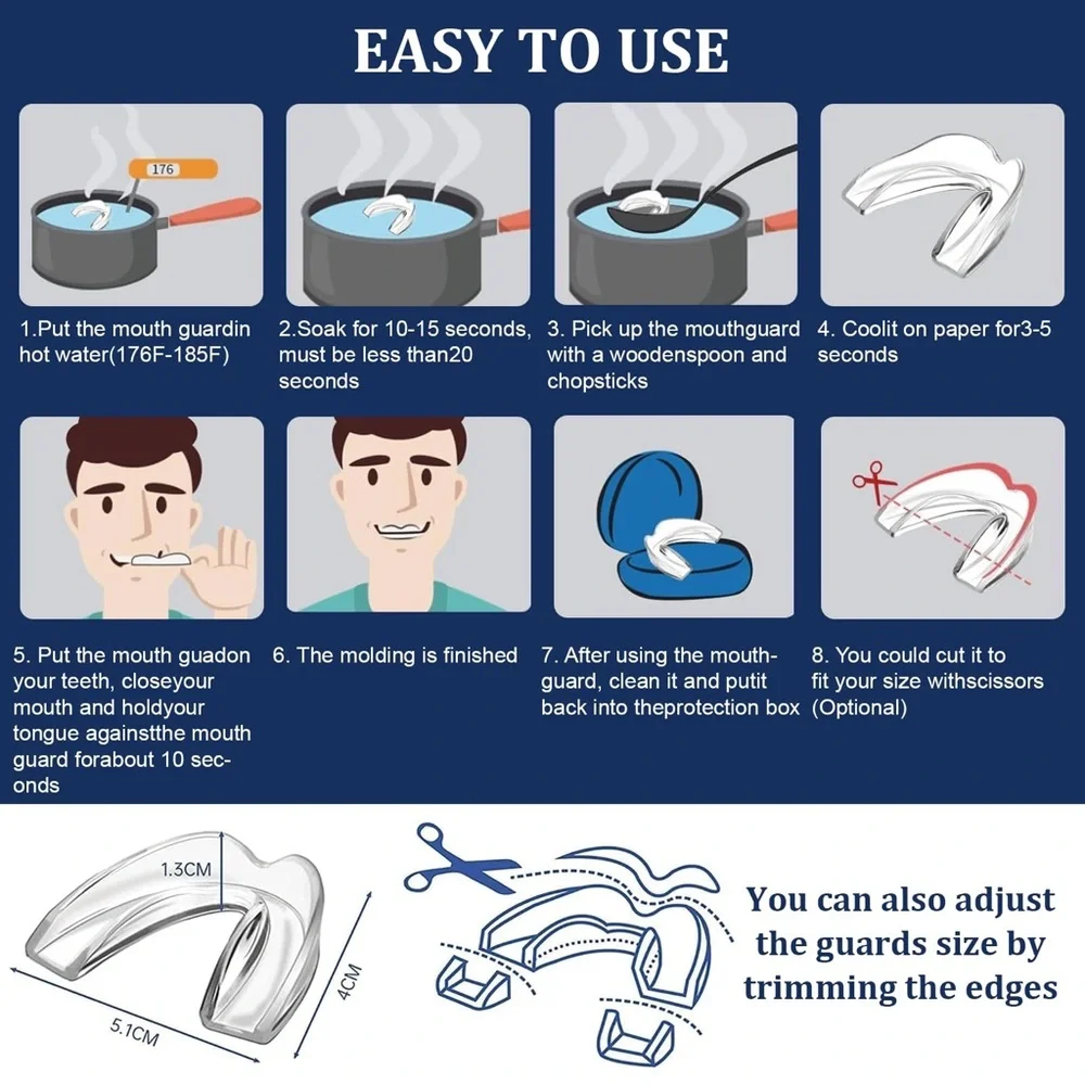 8 Moldable Anti Clenching Teeth Mouthguards for Sleep, 24 Cleaner Table